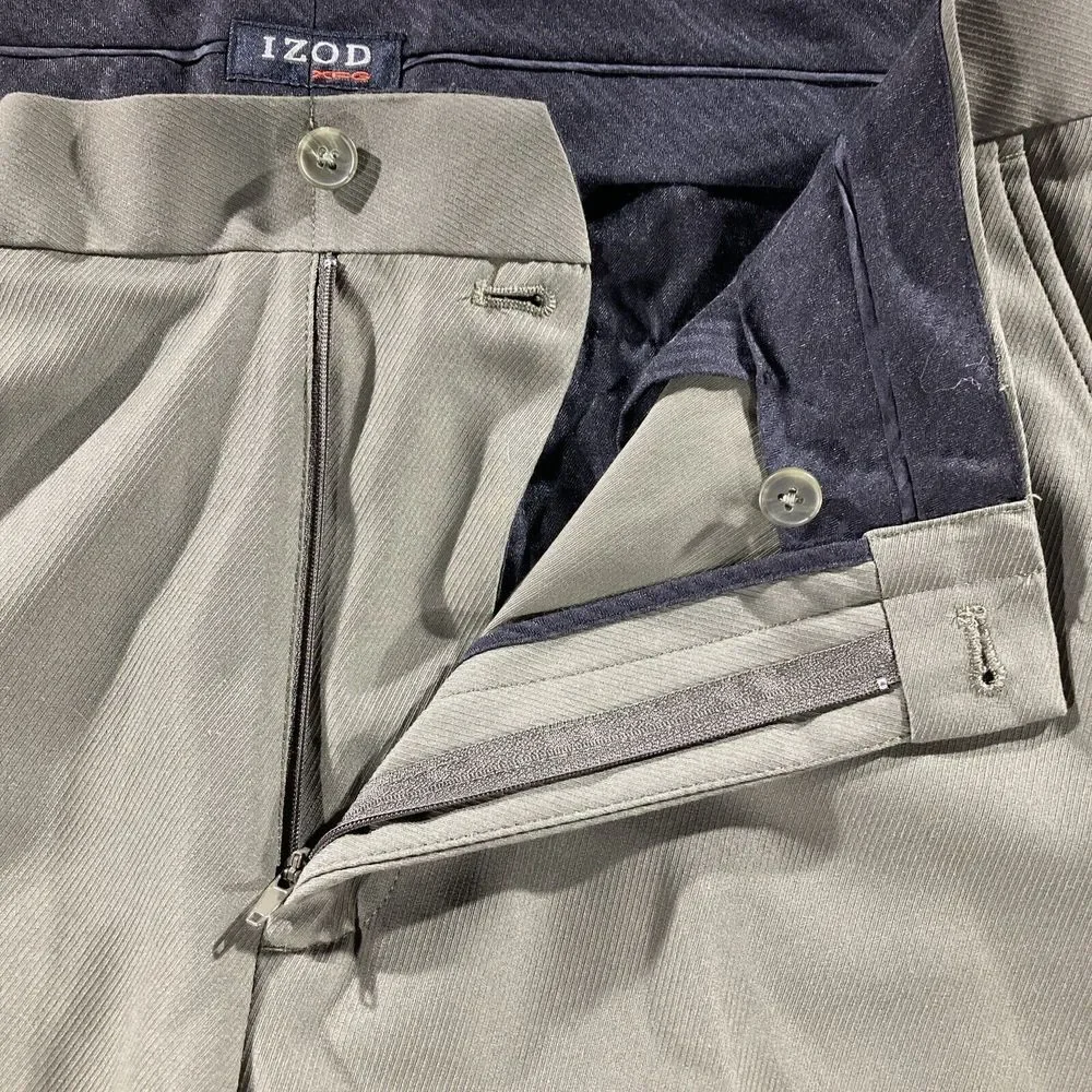 IZOD XFG‎ Pleated Chino Dress Pants Mens Size 34x30 Olive Green 100% Polyester
